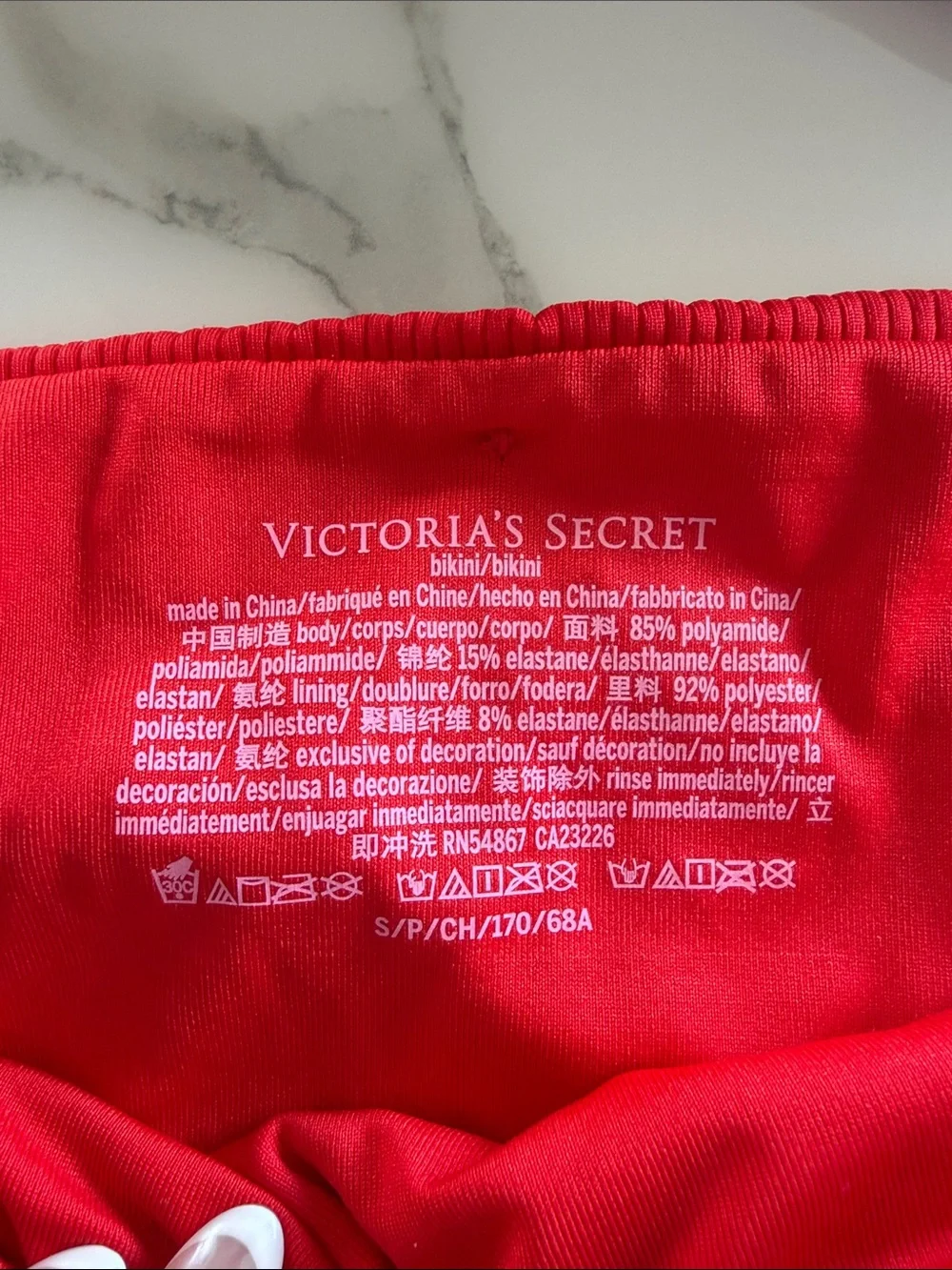 Victoria's Secret Red Ribbed Tie-Side Bikini Set, 32DD, small